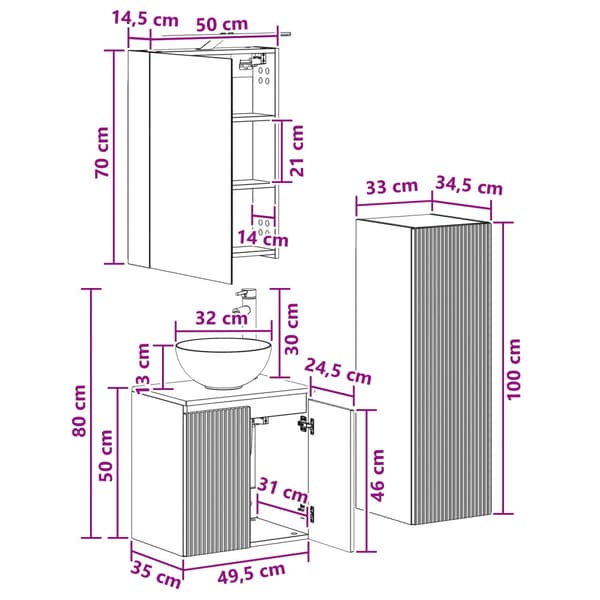Badrumsmöbelset 4 pcs Vit Konstruerat trä och glas