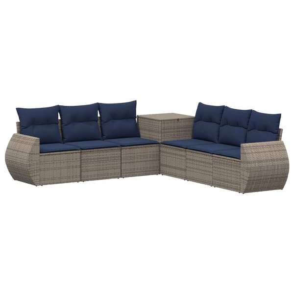 Soffset 7 pcs Grå och Marinblå Poly Rattan och stål