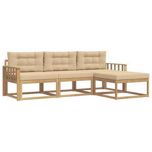 Utomhussoffset med kudde 4 pcs Vit och Beige Polyester