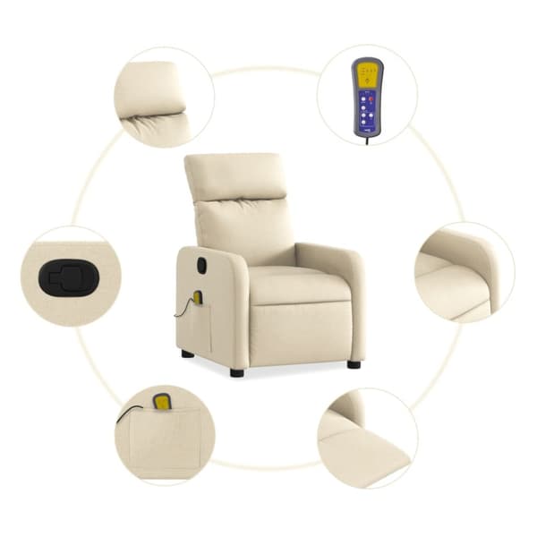 Massagefåtölj gräddvit tyg