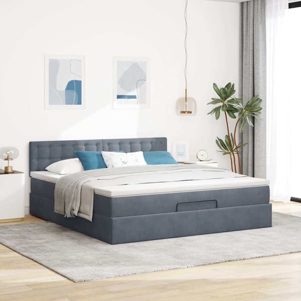 Ottoman sängram med madrass mörkgrå 160x200 cm sammet