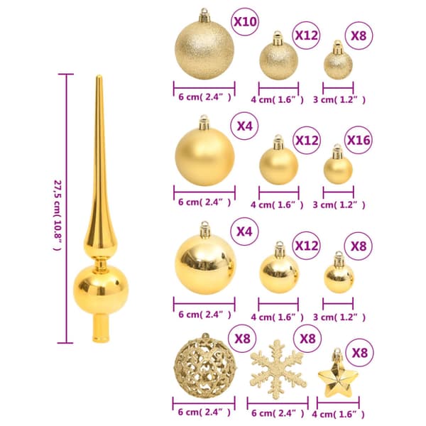 Julgranskulor 111 delar guld polystyren