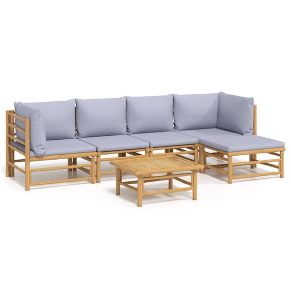 Loungegrupp 6 delar ljusgråa dynor bambu