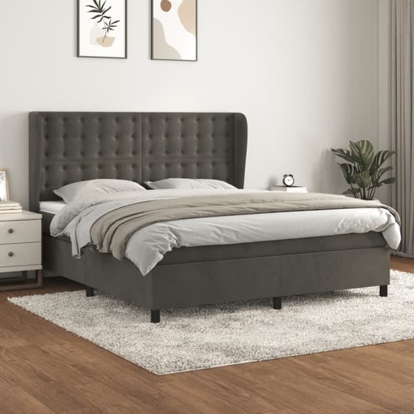 Ramsäng med madrass mörkgrå 160x200 cm sammet