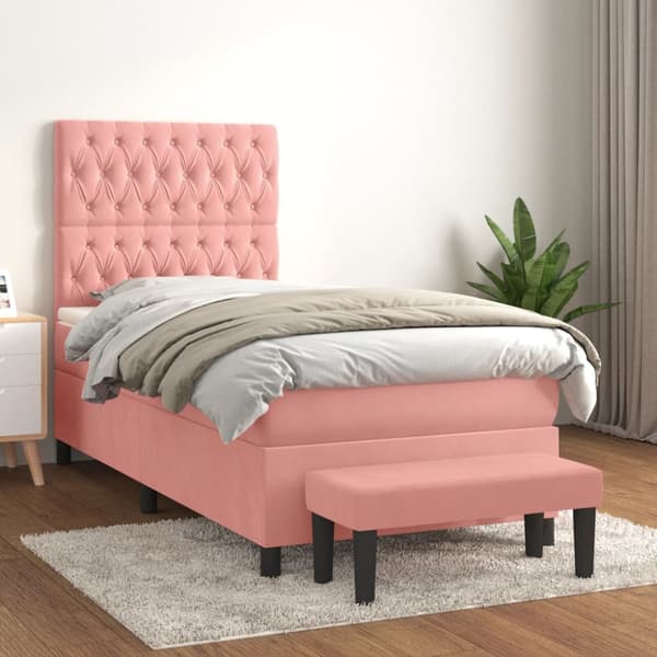 Ramsäng med madrass rosa 90x190 cm sammet