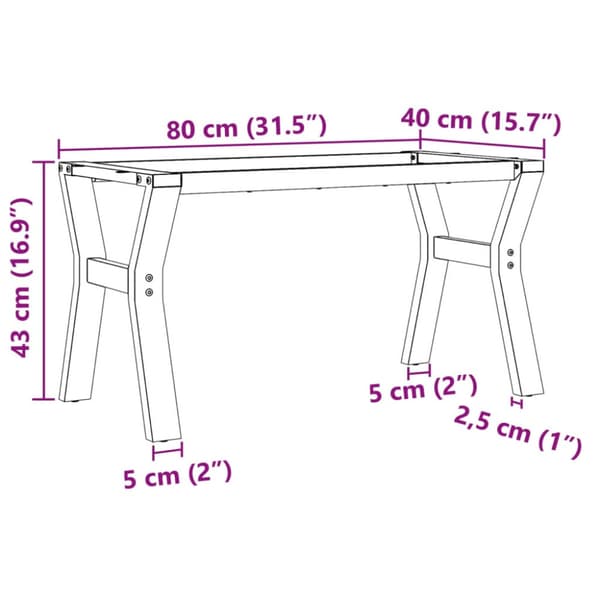 Bordsben för soffbord Y-ram 80x40x43 cm stål