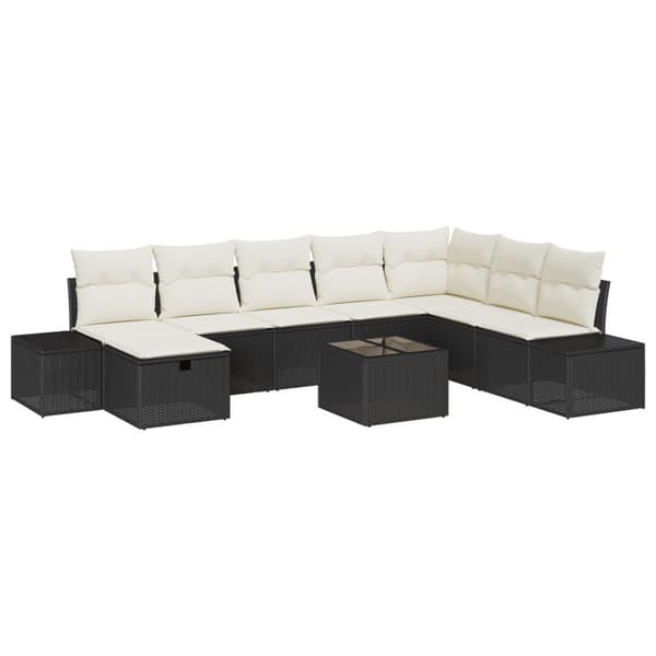 Trädgårdsoffset med kudde 9 pcs Svart Poly rattan