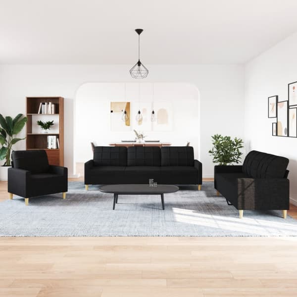 Soffgrupp 3 delar svart tyg