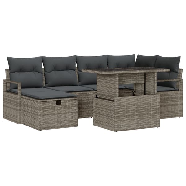 Trädgårdsoffset med kudde med lagring 7 pcs Grå Poly rattan