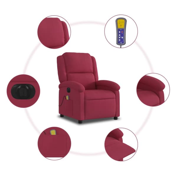 Elektrisk massagefåtölj vinröd sammet