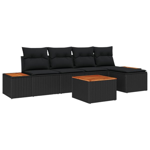 Trädgårdsoffset med kudde 6 pcs Svart Poly rattan