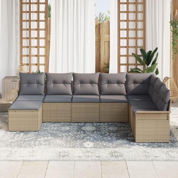 Trädgårdsoffset med kudde 8 pcs Beige konstrotting