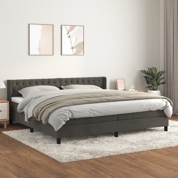 Ramsäng med madrass mörkgrå 200x200 cm sammet