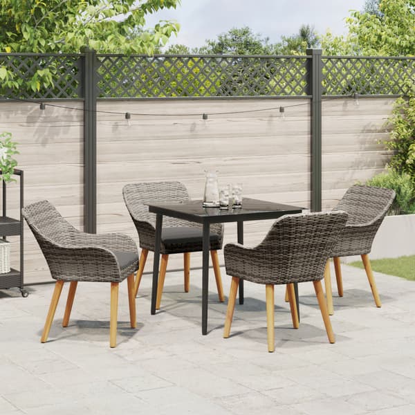 Trädgårdsmöbelset med kudde 5 pcs Grå konstrotting