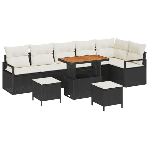 Trädgårdsoffset med kudde 9 pcs Svart Poly rattan