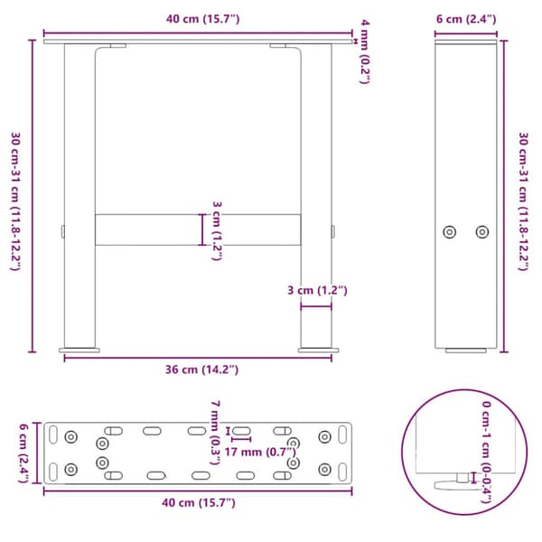 Soffbordsben antracit 2 st 40x(30-31) cm stål