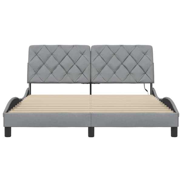 Bed Frame with LED without Mattress Light Grey 160x200 cm Fabric