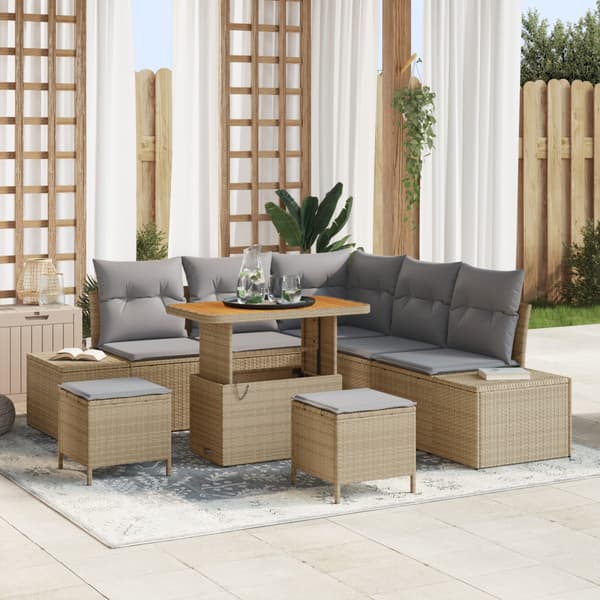 Trädgårdsoffset med kudde med lagring 8 pcs Beige Poly rattan