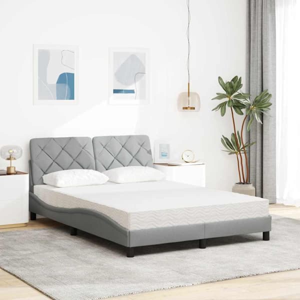 Bed with Mattress Light Grey 140x190 cm Fabric
