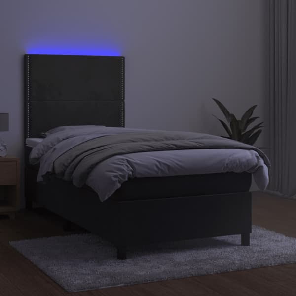 Ramsäng med madrass & LED mörkgrå 80x200 cm sammet