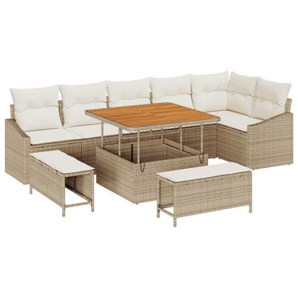 Trädgårdsoffset med kudde 9 pcs Beige konstrotting