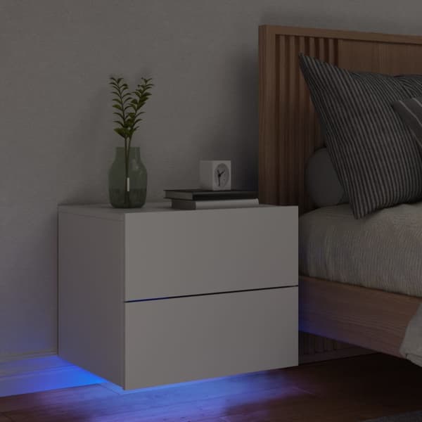 Väggmonterat sängbord med LED-lampor vit