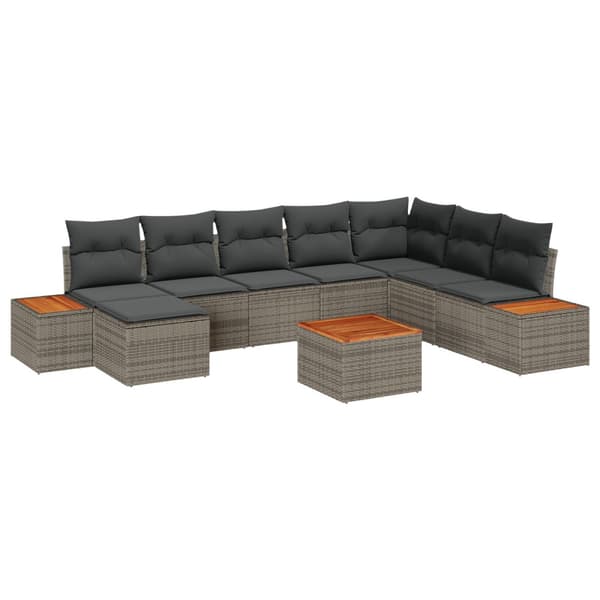 Trädgårdsoffset med kudde 9 pcs Grå Poly rattan