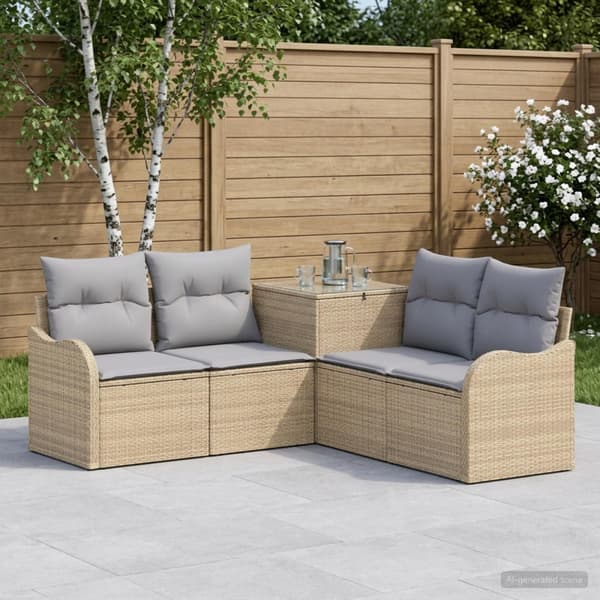 Soffset 5 st Beige och Ljusgrå Poly Rattan och stål