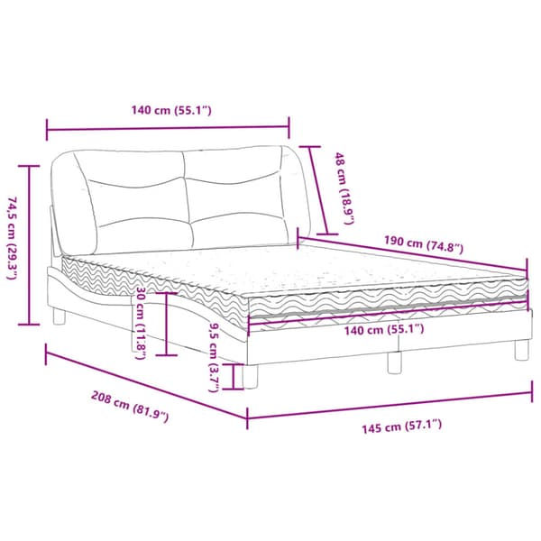 Bed with Mattress "Hvar" Blue 140x190 cm Fabric