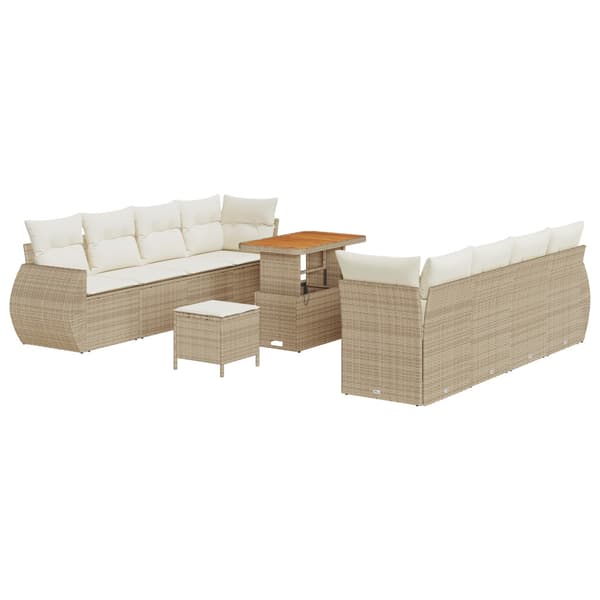 Trädgårdsoffset med lagring 11 pcs Beige Poly rattan