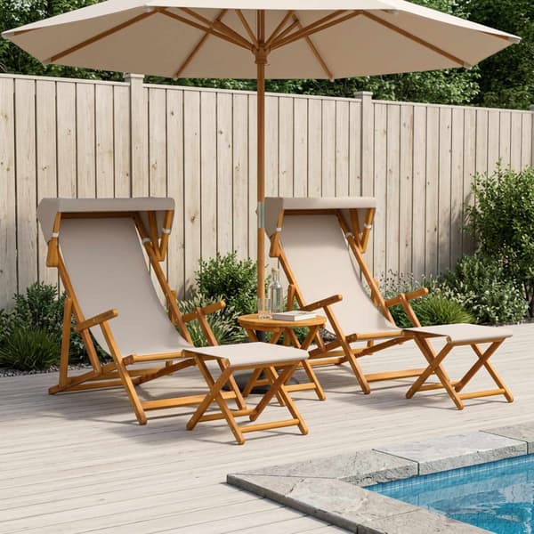 Deck Chair 4 st 3 Position Massiv Eukalyptus Trä Beige