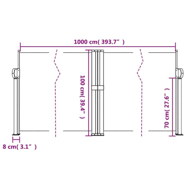 Infällbar sidomarkis brun 100x1000 cm