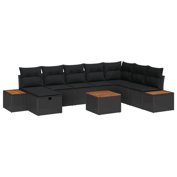 Trädgårdsoffset med kudde 9 pcs Svart Poly rattan