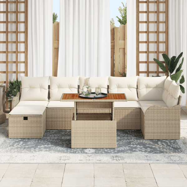 Trädgårdsoffset med lagring 8 pcs Beige Poly rattan