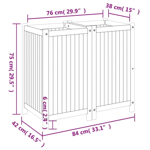 Odlingslåda med foder 84x42x75 cm massivt akaciaträ