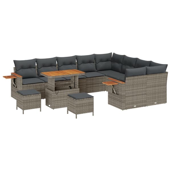 Trädgårdsoffset 12 pcs Grå Poly Rattan och Pulverlackerad Stål
