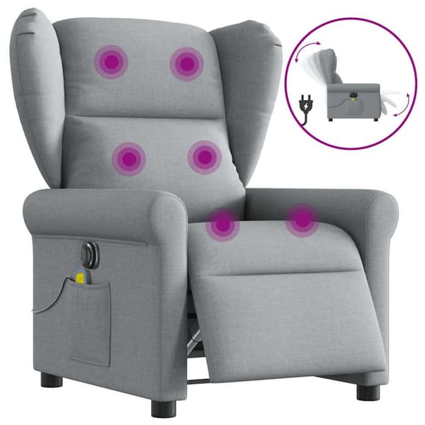 Elektrisk massagefåtölj ljusgrå tyg