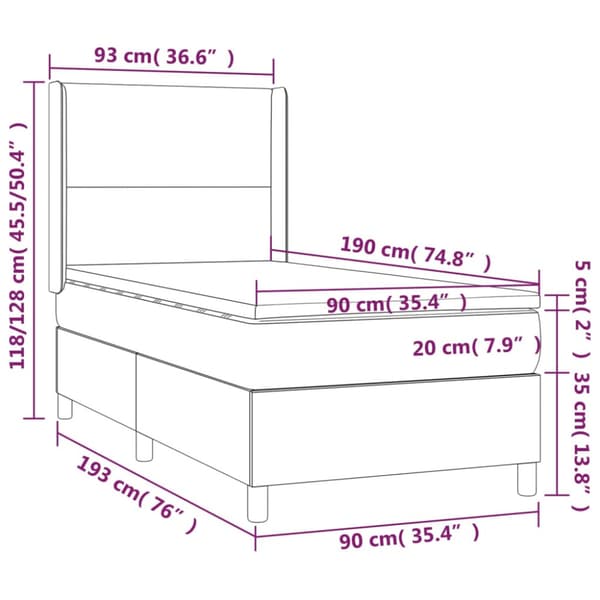Ramsäng med madrass mörkgrå 90x190 cm sammet