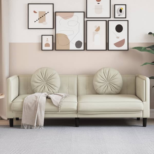 Soffa med kuddar 3-sits gräddvit sammet