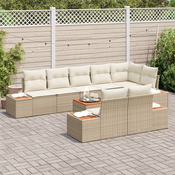 Trädgårdsoffset med kudde 9 pcs Beige Poly rattan