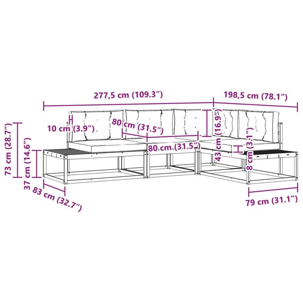 Utomhussoffset med kudde Vit 277,5 x 198,5 x 73 cm Polyester