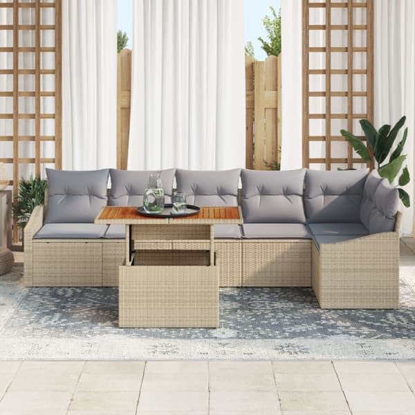 Trädgårdsmöbelset med kudde 7 pcs Beige och Grå