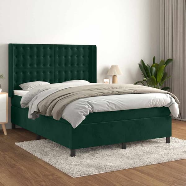 Ramsäng med madrass mörkgrön 140x190 cm sammet