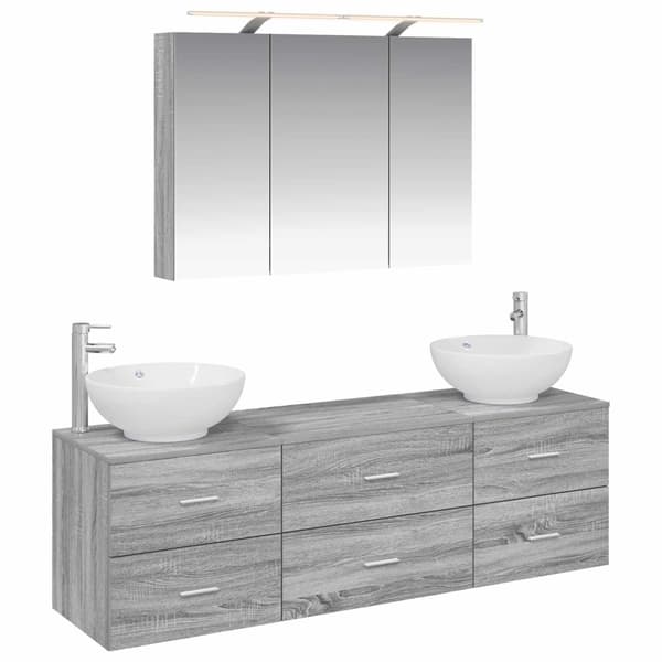 Badrumsmöbelset 4 pcs Grå Sonoma Konstruerat trä och glas