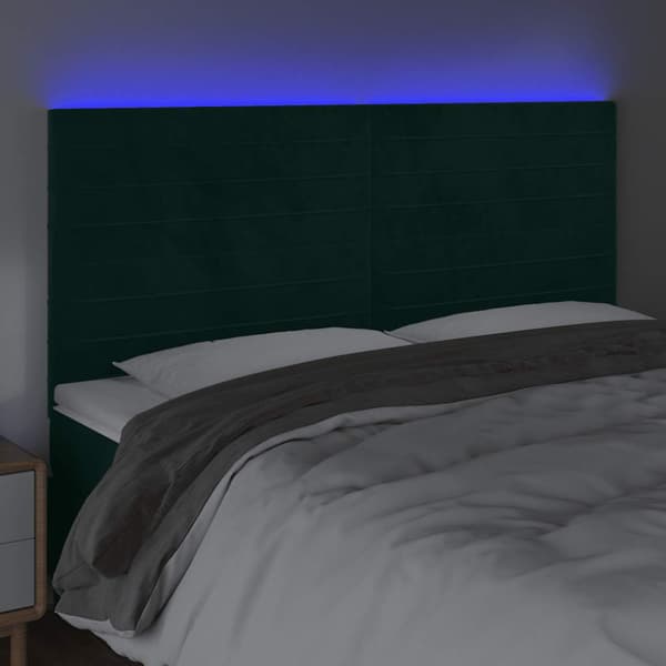 Sänggavel LED mörkgrön 200x5x118/128 cm sammet