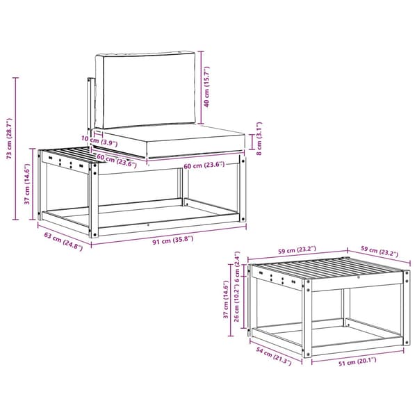 Utomhussoffset med kudde 3 pcs Vit och antracit Polyester