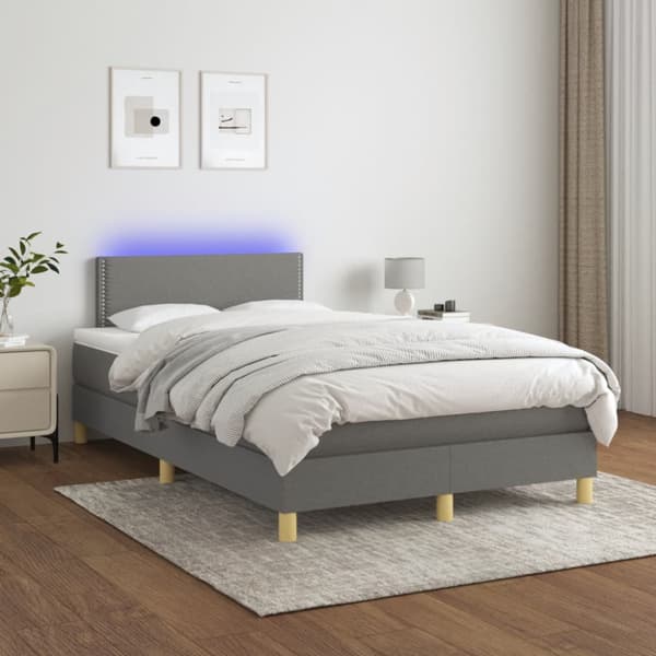 Ramsäng med madrass & LED mörkgrå 120x190 cm tyg