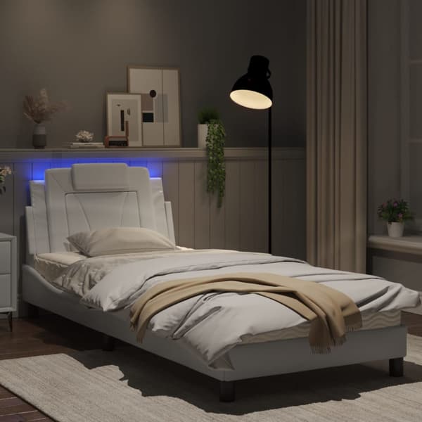 Bed Frame "Viana" with LED without Mattress White 80x200 cm