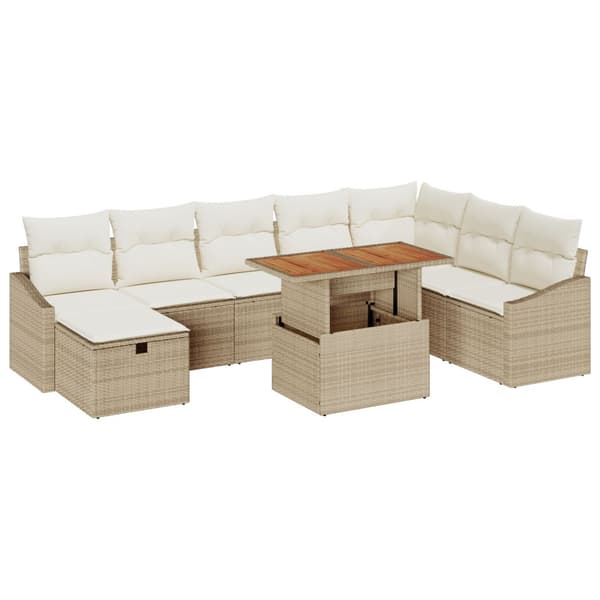 Trädgårdsoffset 9 pcs Beige konstrotting