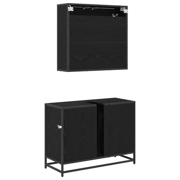 Badrumsmöbelset med låda 2 pcs Svart Ek Konstruerat trä